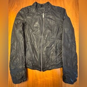Mauritius Black Lamb Leather Moto-Style Jacket, Size XS